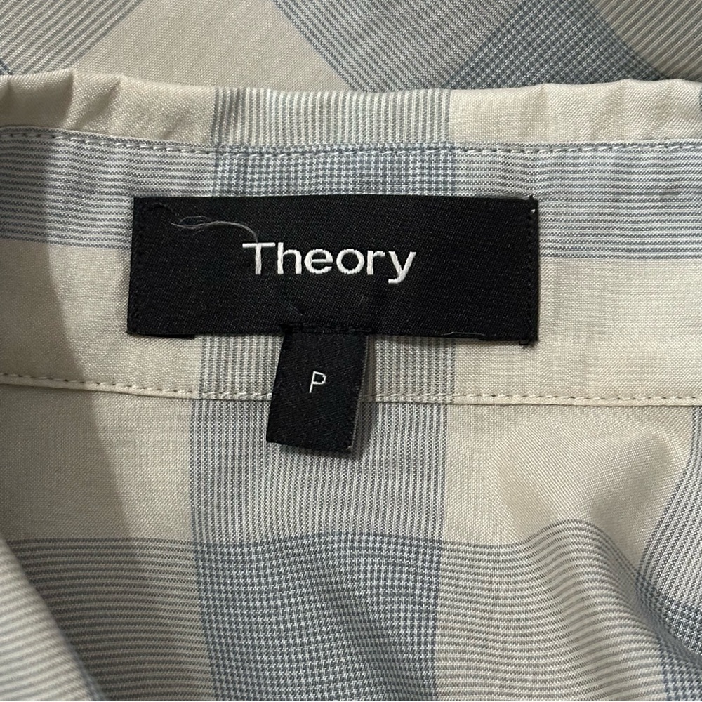 Theory Women’s Size S P Blue White Fuji Check Belted Midi Slit Side Shirtdress - Picture 11 of 15
